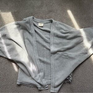 Maeve XL Oversized Waffle-Knit Open Cardigan - Light Gray